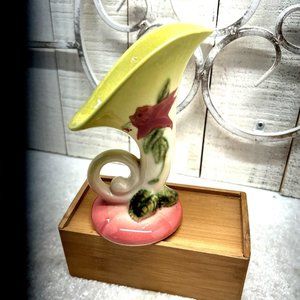 VTG Hull Woodland Small Pink Cornucopia Vase Pink/Yellow W-2 5-1/2"